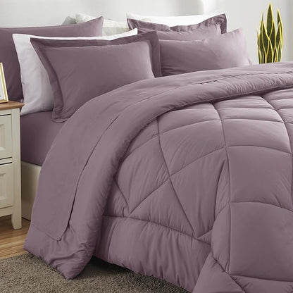 CozyLux Oversized Queen Comforter Set Dusty Purple, 7 Pieces Bed in a Bag Comforter Set with Sheets Luxury Bed Set All Seasons, Bedding Set with Down Alternative Comforter, Sheets, Pillowcases & Shams