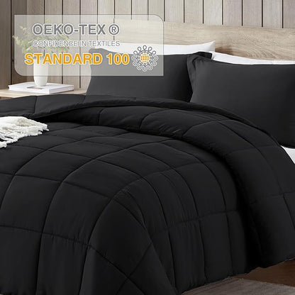satisomnia Oversized Queen Comforter Set, Black Bedding Comforters Oversized Queen, 3 Pieces Down Alternative Bed Comforter Lightweight, Soft Bed Set Breathable Solid Black All Season Bedding Sets