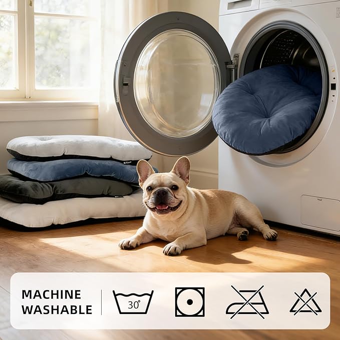 Washable Large Dog Bed for Medium & Large Breeds, Non-Slip Bottom & Plush Faux Silver Fox Fur Oval Cushion Pad for Big Dogs, Soft Mat for Crates, Mist Blue, 41x27 Inch