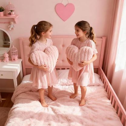 2 Pcs Pink Heart Throw Pillows, 16 Inch Soft Fluffy Heart-Shaped Comfort Pillows with Calming Texture, Hug Pressure for Relaxing Moments, Ideal for Sofa, Reading, and Naps (Pink)
