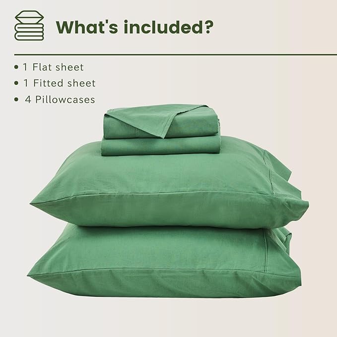 Bedlifes 100% French Flax Linen Sheets Set California King Size-6 Piece Extra Deep Pocket 18-24",Soft Breathable Cal King Bed Sheets with Temperature Regulating & Moisture-Wicking(Sage Green