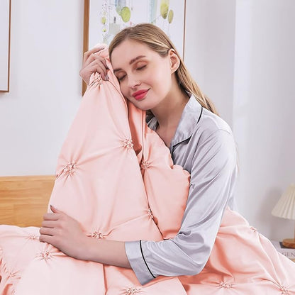 JOLLYVOGUE Queen Comforter Set 7 Pieces, Pink/Ivory Bed in a Bag Comforter Set for Bedroom, Bedding Comforter Sets with Comforter, Sheets,Ruffled Shams & Pillowcases