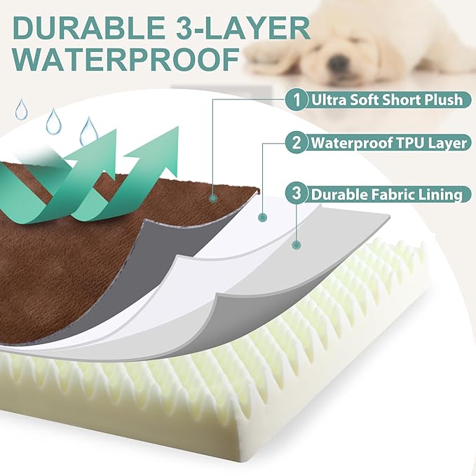 Waterproof XL Dog Beds Large Sized Dog, Orthopedic Washable Crate Pad 42 inch, Extra Large Foam Pet Bed with Removable Cover Reversible, XLarge Durable Anti-Slip Kennel Pad, 41"x27", Brown