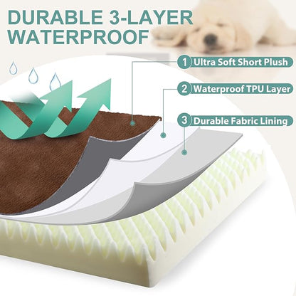Waterproof XL Dog Beds Large Sized Dog, Orthopedic Washable Crate Pad 42 inch, Extra Large Foam Pet Bed with Removable Cover Reversible, XLarge Durable Anti-Slip Kennel Pad, 41"x27", Brown