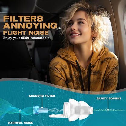Airplane Ear Pressure Relief Ear Plugs with Cord, Prevent Ear-Pain & Noise Reduction, Plane Travel Essentials Pressure Equalizing Earbuds, 100x Reusable Comfy Earplugs for Adults Kids 12+