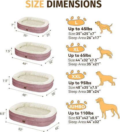 Orthopedic Waterproof Large Memory Foam Dog Bed: Washable Dog Bed with Bolsters - XXL Orthopedic Removable Cover for Medium Large Sized Pet - Non-Slip Bottom - Pink