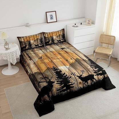 Feelyou Western Rustic Bear Comforter Set, Wooden Farmhouse Bedding King, Hunting Wild Animal Quilt Forest Animal Wildlife Hunting Bedding Comforter Sets Kids Boys Teens Adult Men Bedroom Decor