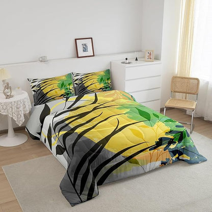Erosebridal Minimalism Modern Comforter Set Queen Grey Black Yellow Bedding Set, Mid Century Abstract Bedding Comforter Sets Geometric Duvet Sets, Aesthetic Quilted Comforter Breathable Artists Gifts