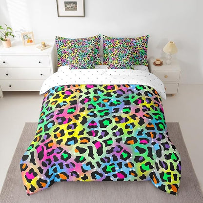 Feelyou Colourful Leopard Bedding Set for All Season Cheetah 7 Pieces Comforter Sets Twin Size Teens Room Decor Animal Print Bed in a Bag with Comforter, Sheets, Pillowcases & Cushion Cover