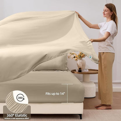 FUANNA 7 Pieces King Size Comforter Set, All Season Bed in a Bag King Size, Luxury Soft Bedding Sets with Comforter, Flat Sheet, Fitted Sheet, Pillowcases & Pillow Shams, Oatmeal