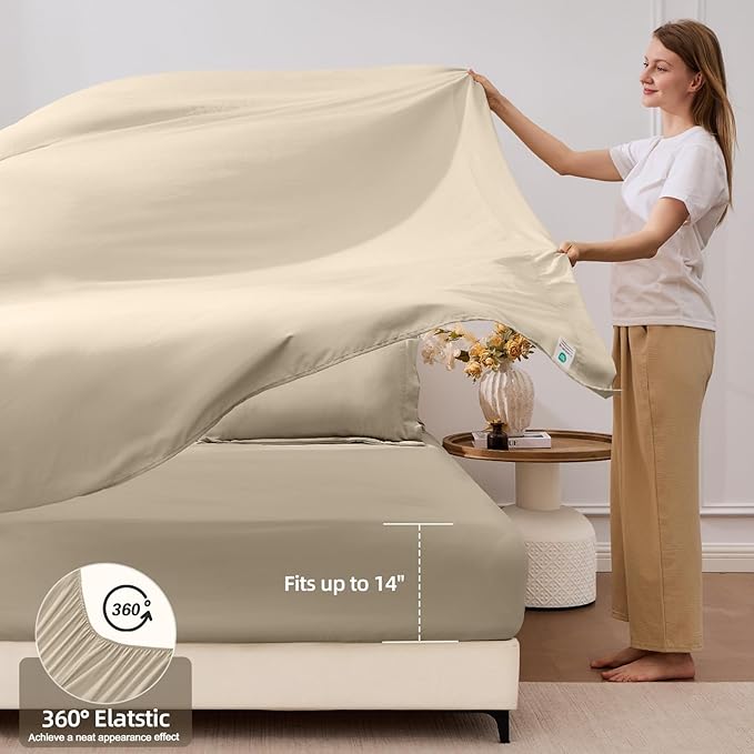 FUANNA 7 Pieces California King Size Comforter Set, All Season Bed in a Bag Cal King Size, Luxury Soft Bedding Sets with Comforter, Flat Sheet, Fitted Sheet, Pillowcases & Pillow Shams, Oatmeal