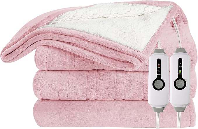 Electric Heated Blanket 84"x90" Queen Size Microplush Cover Blanket, 4 Heat Settings & 10 Hours Auto Off, Cozy & Warm for All Night, Machine Washable, Light Pink