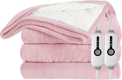 Electric Heated Blanket 84"x90" Queen Size Microplush Cover Blanket, 4 Heat Settings & 10 Hours Auto Off, Cozy & Warm for All Night, Machine Washable, Light Pink