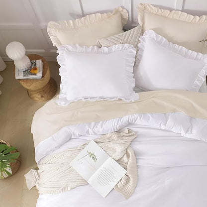 Andency King Size Comforter Set White, 3 Pieces Ruffle Farmhouse Shabby Chic Bedding Comforters & Sets, All Season Western Rustic Home Decor Soft Down Alternative Bed Set Gift for Girls Women