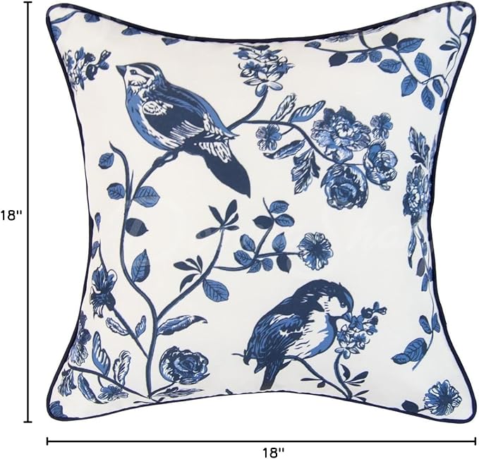 Donna Sharp 2-Piece Checkerboard Indigo Love Bird Decorative Throw Pillow Set - Pillows for Couch, Sofa, Beds, and Chairs - Includes 18" x 18" Square & 12" x 22" Rectangular Pillows