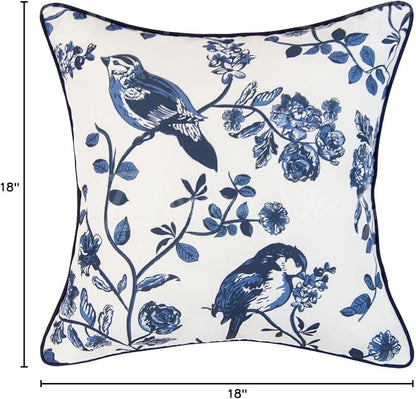 Donna Sharp 2-Piece Checkerboard Indigo Love Bird Decorative Throw Pillow Set - Pillows for Couch, Sofa, Beds, and Chairs - Includes 18" x 18" Square & 12" x 22" Rectangular Pillows
