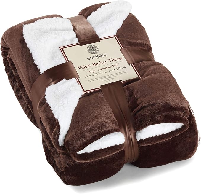 Genteele Sherpa Throw Blanket Super Soft Reversible Ultra Luxurious Plush Blanket, 50 x 60 inches, Brown/White