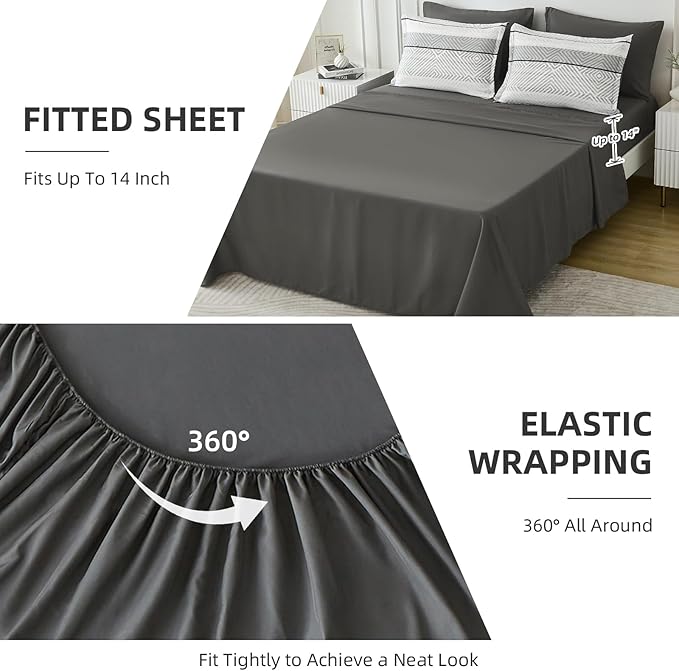 Drucon Black and Grey Comforter Set King Size 7 Piece Bed in a Bag, Boho Striped Bedding Set, Soft Microfiber Comforter and Sheet Set for All Season (King, 104"x90")