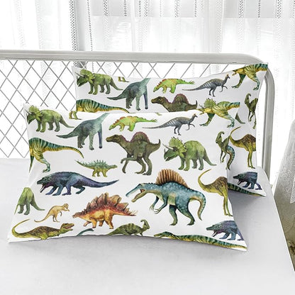 Dinosaur Comforter Sets Twin Size，Dinosaur Printed Quilt Set for Bedroom Soft Microfiber All Season Print Quilt Set with 1 Comforter and 2 Pillow Case