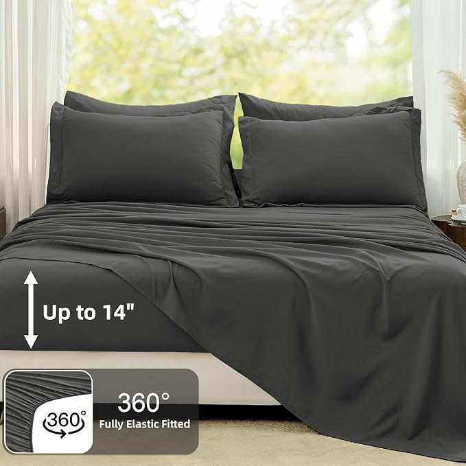 FUANNA King Size Comforter Sets Dark Grey, 7 Pieces Soft Bedding Set, All Season Lightweight Bed in a Bag with Comforter, Flat Sheet, Fitted Sheet, Pillowcases & Shams