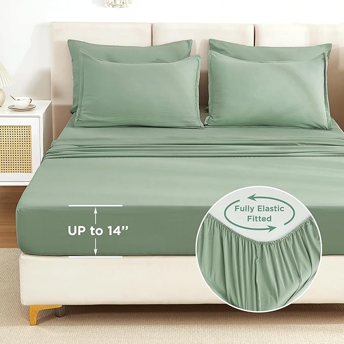 Litanika Comforter King Size Set Sage Green - 7 Pieces Bed in a Bag King Bedding Comforter Sets, Plain Lightweight Bed Set with Comforter, Sheets, Pillowcases & Shams