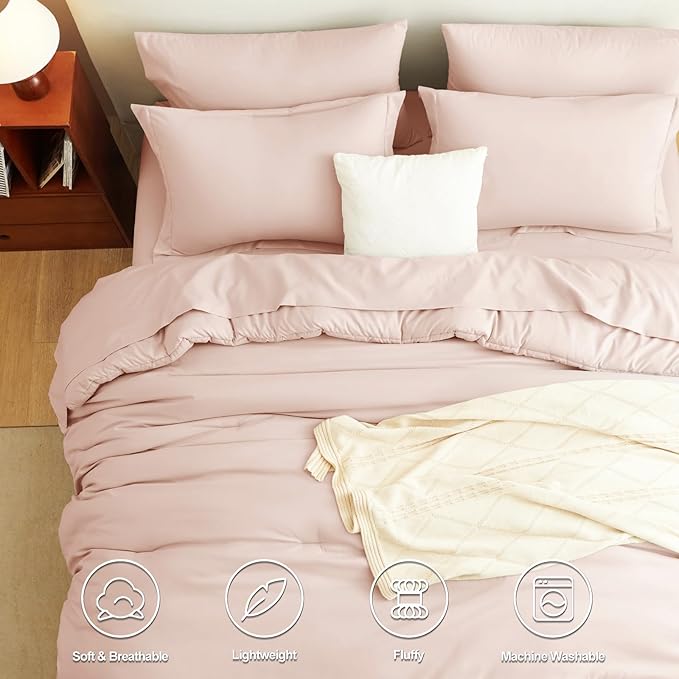 CozyLux Twin Comforter Set Blush Pink, 5 Pieces Bed in a Bag Twin Comforter Set with Sheets, All Season Bed Sets with Down Alternative Comforter, Fitted Sheet, Flat Sheet, Pillow Sham and Pillowcase