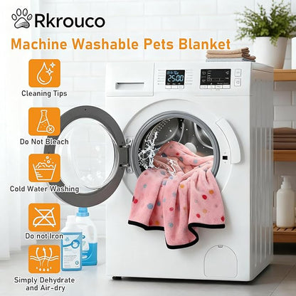 Three Piece Pet Blanket Set for Dogs Cats Soft Comfy Puppy and Kittens Bed Blanket Fluffy Fleece Pets Throw with Cute Patterns (Medium 30x20.5 inch, Colored Dots)