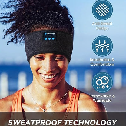 Wireless Bluetooth Sports Headband Headphones Ultra-Thin HD Stereo Perfect for Sleeping,Workout,Jogging,Yoga,Insomnia, Air Travel, Meditation Black