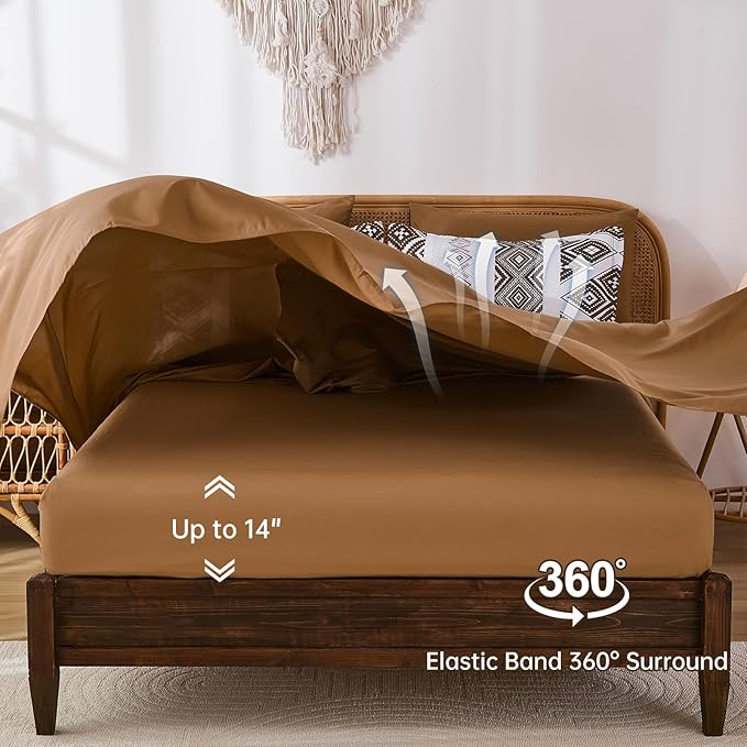 Luxudecor Brown Comforter Set King Size 7 Pieces,Boho Aztec Comforter with Sheet Set,Geometric Striped Pattern Bed in a Bag,Soft Microfiber Bed Set 104"x90"