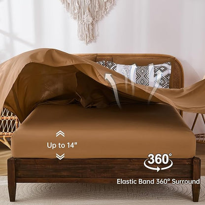 Luxudecor Brown Comforter Set King Size 7 Pieces,Boho Aztec Comforter with Sheet Set,Geometric Striped Pattern Bed in a Bag,Soft Microfiber Bed Set 104"x90"