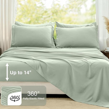 FUANNA Queen Comforter Set Sage Green, 7 Pieces Soft Bedding Sets Queen Size, All Season Lightweight Bed in a Bag with Comforter, Flat Sheet, Fitted Sheet, Pillowcases & Shams