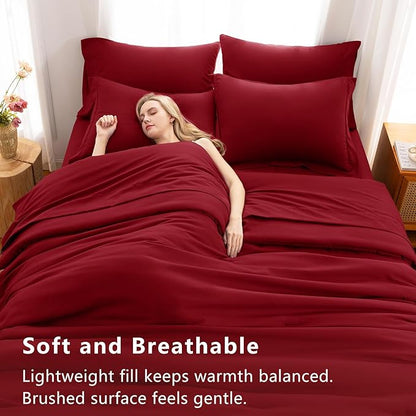 CozyLux Queen Comforter Set Dark Red, 7 Pieces Bed in a Bag Queen Size Comforter Set with Sheets, Bedding Sets with Down Alternative Comforter, Fitted Sheets, Flat Sheets, Pillow Shams and Pillowcases