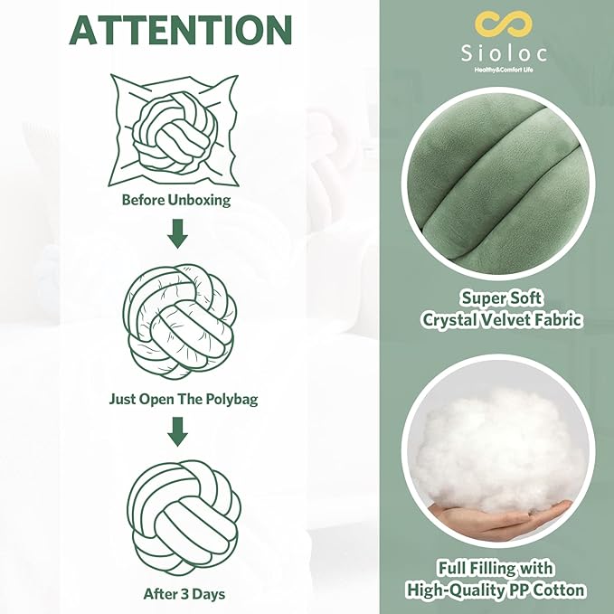 Sioloc Soft Knot Ball Pillows,Round Throw Pillow Cushion Home Decoration Plush Pillow,Throw Knotted Pillow Handmade Round Plush Pillow（10.6inches,Green）
