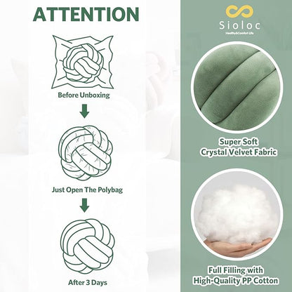 Sioloc Soft Knot Ball Pillows,Round Throw Pillow Cushion Home Decoration Plush Pillow,Throw Knotted Pillow Handmade Round Plush Pillow（10.6inches,Green）