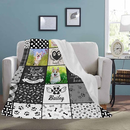 D-Story Pet Dog Memorial Gifts Personalized - in Loving Memory of Loss Dog Custom Blanket with Dogs Pictures and Name - Loss Pet Sympathy Remembrance Gift for Kids and a Grieving Pet Owner