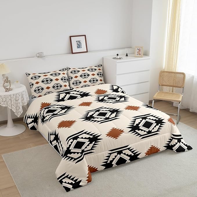 Erosebridal Western Aztec Quilt Comforter Rustic Boho Abstract Geometric Bedding Set Twin,Southwestern Cowboy Comforter Set for Kids Adults Southwest Tribal Bohemian Bed Set 1 Pillow Case