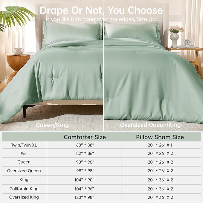 MUXHOMO Queen Comforter Set, All Season Ultra Soft Down Alternative Bedding - 3 Piece Lightweight Bed Set Includes 1 Comforter (90"x90") and 2 Pillow Shams (20"x26"), Sage Green
