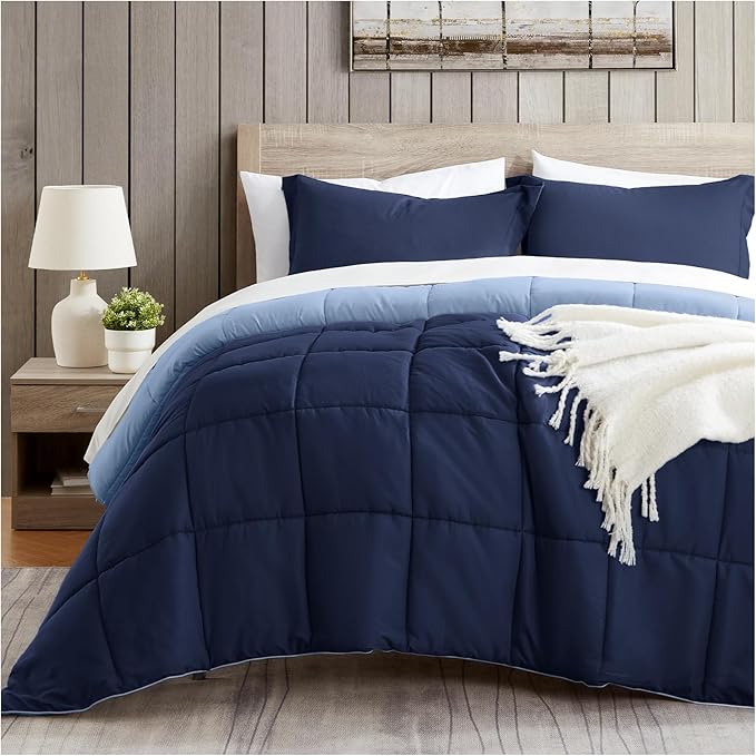 satisomnia Twin Comforter Set, Navy Blue Bedding Comforters Twin XL Size, 2 Pieces Down Alternative Bed Comforter Lightweight, Soft Quilted Bed Set Breathable, Reversible All Season Bedding Sets