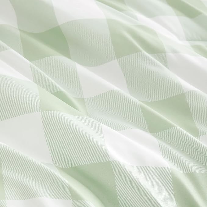 Wake In Cloud - Gingham Comforter Set, Plaid Buffalo Check Checkered Cottagecore Cute Geometric, Soft Lightweight Bedding, 3 Pieces, Sage Green, Twin/Twin XL Size