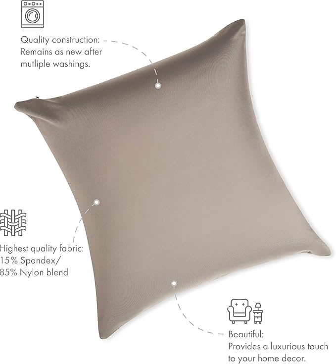 PILLOWY 18" x 18" Throw Pillow - Stone Grey: 1 PCS Luxurious Premium Microbead Pillow with 85/15 Nylon/Spandex Fabric. Forever Fluffy, Outstanding Beauty & Support. Silky, Soft & Beyond Comfortable