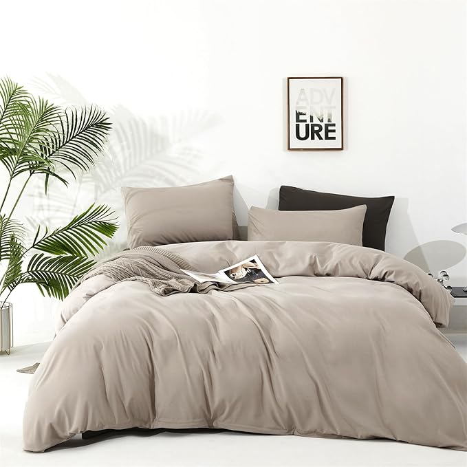 Cottonight Beige Khaki Comforter Set King Light Khaki Bedding Comforter Set Oatmeal Solid Blanket Quilts Modern Soft Breathable 3 Piece Cream Coffee Bedding Set for Women Men King Bed