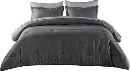 Bedsure California King Comforter Set - 7 Pieces Dark Grey California King Bedding Set for All Seasons, Boho Contrasting Design Bed in a Bag with Comforter, Sheets, Pillowcases & Shams