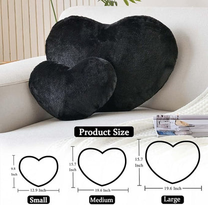 Black Heart Pillows, Cute Heart Decorative Pillow, Heart Shaped Throw Pillows for Bed, Faux Rabbit Fur Plush Hoom Decor Pillow Cushion for Chair Sofa Living Room (Mini 12.9" x 9.8")