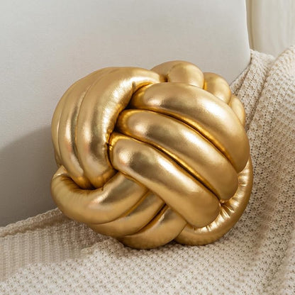 Handmade Round Knot Ball Pillow Pillow Plush Pillow Knotted Pillow Bedroom Decor Plush Knot Medium Size 11Inch Gold
