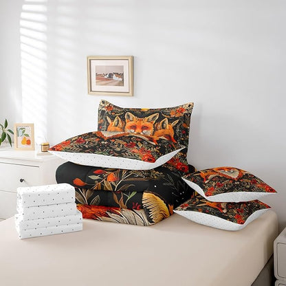 Feelyou Sun Moon Bed in a Bag with Comforter, Full Size 7Pcs Boho Exotic Fox Bedding Set with Comforter, Astrology Space Comforter Women Men Teens Ultra Soft Decor Bohemian Wild Animals Room Decor