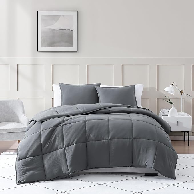 Casa Platino Comforter Queen Bed Set- Cozy Queen Comforter Set - Ultra Soft & Breathable Pre-Washed 100% Hydro-Brushed Queen Bedding Sets - Super Soft & Cozy Bedding Comforter Set Queen Size- Charocal