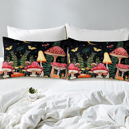 Feelyou Kids Mushroom Bedding Set Natural Wild Fungus Comforter Set for Kids Boys Girls Botanical Plants Duvet Set Butterfly Comforter 1 Comforter Set with 2 Pillowcases King Size