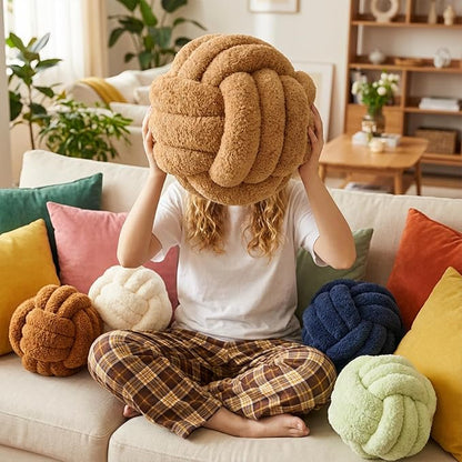 Knot Pillow Ball Plush - Decorative Throw Pillows for Bed Relieve Stress, Round Knot Cushion for Sofa Decor Pet Toy, Khaki 12 inch