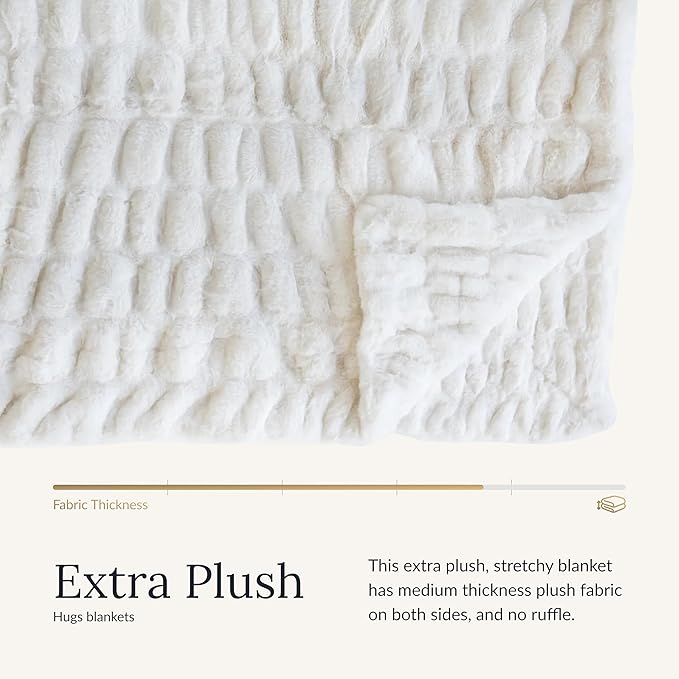 Minky Couture Hugs Blanket - Extra Plush Blanket for Premium Gifting - Stretchy Bubbled Cozy Throw - Silky Smooth - Durable & Machine-Washable - Travel-Friendly - Travel, Cream