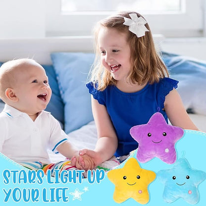 Unittype 3 Pack Star Throw Plush Pillows 15.75 Inch Stuffed Cushion Decorative Smile Face Star Shaped Throw Pillow Blue Violet Yellow for Bedroom Room Bed
